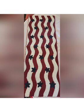 BNWT Pier 1 Patriotic Beaded Table Runner 36”x13” Stars & Stripes Hand Beaded